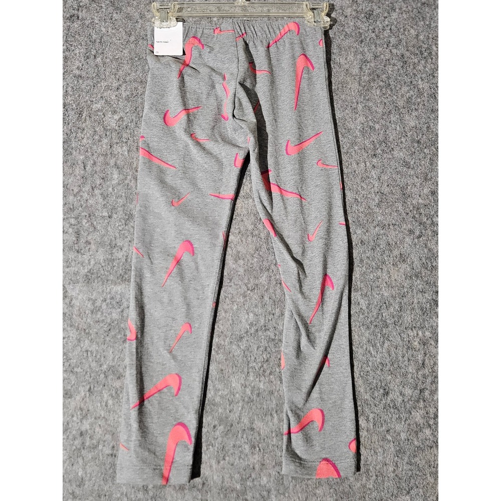 Nike Leggings Girls Medium Gray Pink Swoosh Print Tight Fit DN5124-091 - Picture 2 of 7
